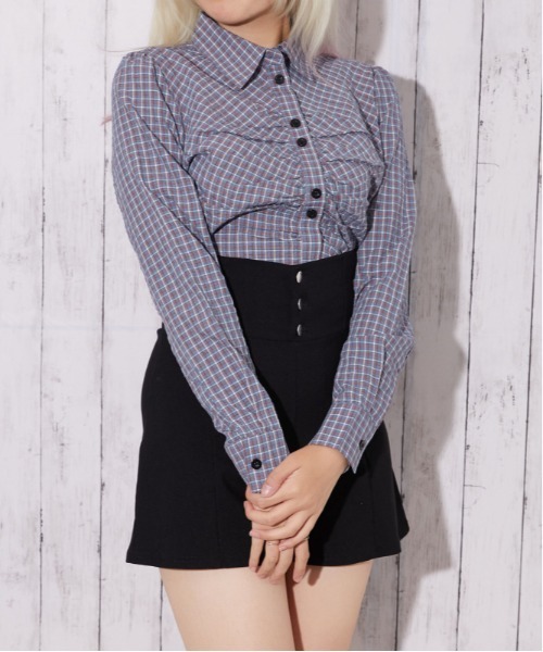 GORGE(ゴージ)の「フロントギャザー チェックシャツ|全4色(シャツ/ブラウス・レディース・モカ/カーキ/ブルー/ブラック・F)」の16枚目の写真