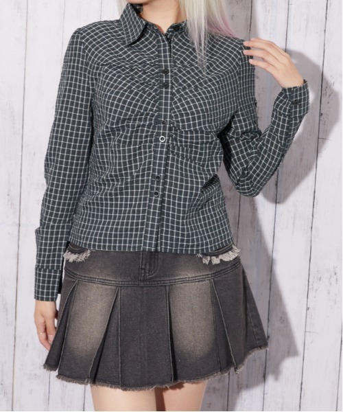 GORGE(ゴージ)の「フロントギャザー チェックシャツ|全4色(シャツ/ブラウス・レディース・モカ/カーキ/ブルー/ブラック・F)」の21枚目の写真