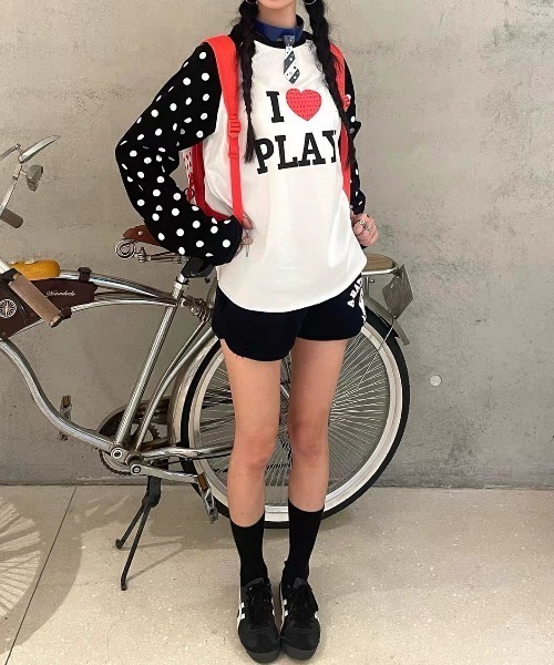 SHERU(シェル)の「ドットスリーブ I?ロゴ ラグランTシャツ(Tシャツ/カットソー・レディース・ブラック/ブラウン・M)」の3枚目の写真