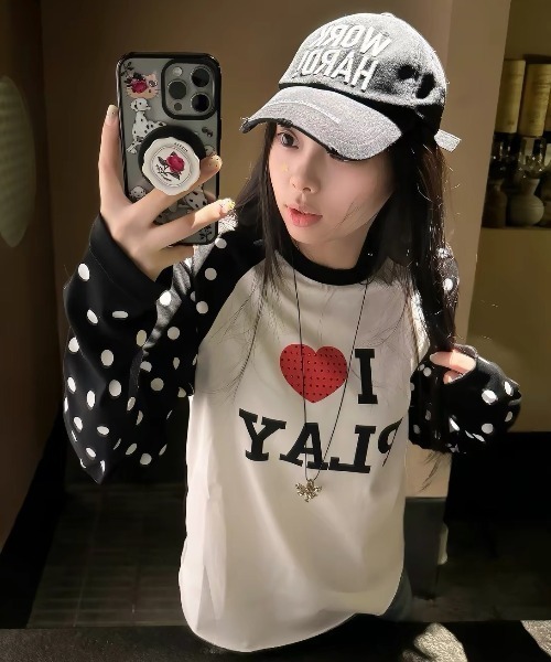SHERU(シェル)の「ドットスリーブ I?ロゴ ラグランTシャツ(Tシャツ/カットソー・レディース・ブラック/ブラウン・M)」の9枚目の写真