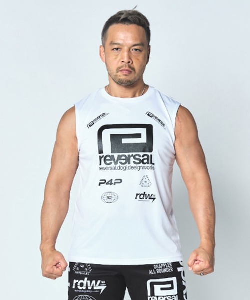 reversal.dogi.design.works(リバーサル・ドーギ・デザイン・ワークス)の「<reversal/リバーサル>ALL STAR LOGO BIG MARK DRY NO SLEEVE(タンクトップ・メンズ・ホワイト/ブラック・L/M/2XL/XL)」の1枚目の写真