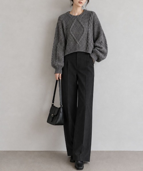 Human 2nd Occasion(ヒューマンセカンドオケージョン)の「ダイヤ柄 ロービングケーブルショート丈 ニットプルオーバー(ニット/セーター・レディース・チャコールグレー/オフホワイト・FREE)」の22枚目の写真