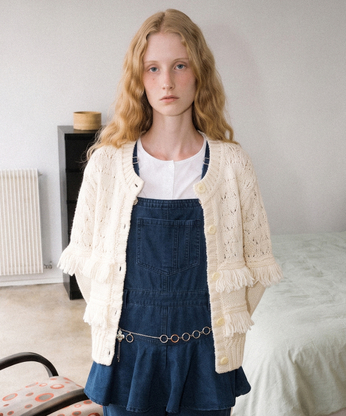 Fringe Knit Cardigan (Ivory)（カーディガン/ボレロ）｜SINOON