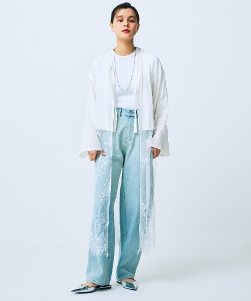 mensha!(メンシャ)の「mensha! ヴィンテージライクなチャーチスモック風ロングガーゼカーディガン(カーディガン/ボレロ・レディース・ブラック/ホワイト・LL/L/M)」の1枚目の写真