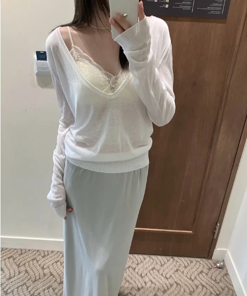 LOENNE(ロエヌ)の「Sheer Deep V-Neck Knit / シアーディープVネックニット(Tシャツ/カットソー・レディース・ホワイト/ブラック/ミント・FREE)」の17枚目の写真