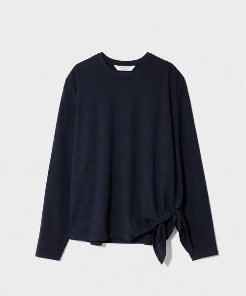 beautiful people(ビューティフルピープル)の「high twist jersey relax-fit tie hem long T-shirts(Tシャツ/カットソー・レディース・ネイビー/オフホワイト・38)」の2枚目の写真