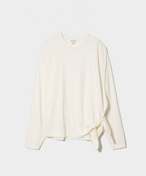 beautiful people(ビューティフルピープル)の「high twist jersey relax-fit tie hem long T-shirts(Tシャツ/カットソー・レディース・ネイビー/オフホワイト・38)」の1枚目の写真