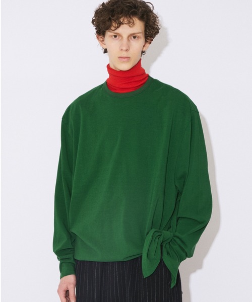 beautiful people(ビューティフルピープル)の「high twist jersey relax-fit tie hem long T-shirts(Tシャツ/カットソー・レディース・ネイビー/オフホワイト・38)」の4枚目の写真