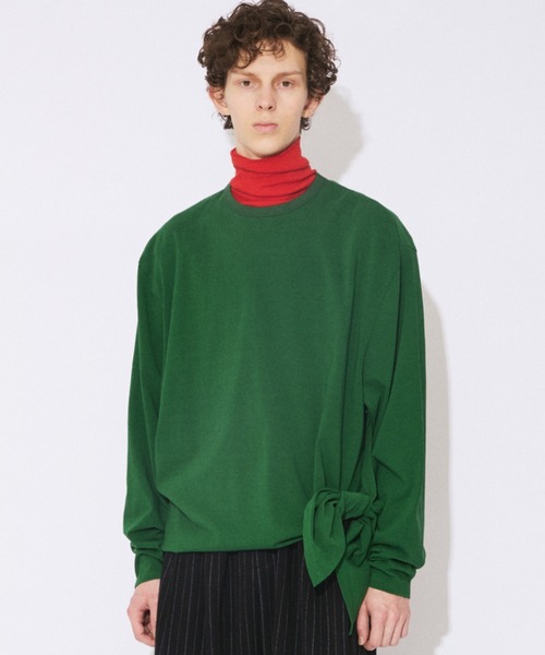 beautiful people(ビューティフルピープル)の「high twist jersey relax-fit tie hem long T-shirts(Tシャツ/カットソー・レディース・ネイビー/オフホワイト・38)」の5枚目の写真