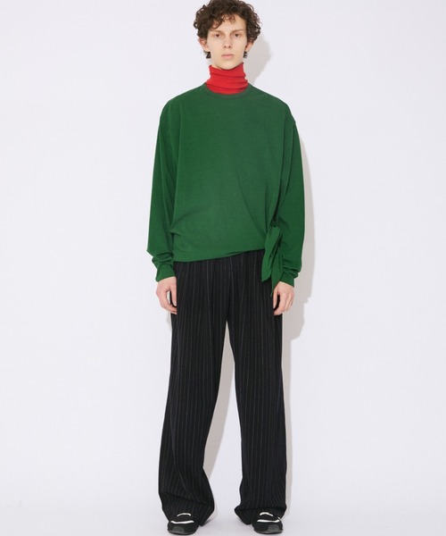 beautiful people(ビューティフルピープル)の「high twist jersey relax-fit tie hem long T-shirts(Tシャツ/カットソー・レディース・ネイビー/オフホワイト・38)」の6枚目の写真