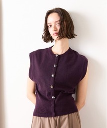14G wool layered scallop-lace bijou knit vest