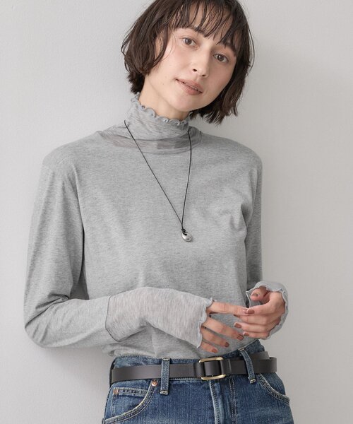 Dessin(デッサン)の「【秋のレイヤードアイテム】シアー切り替えタートルプルオーバー(Tシャツ/カットソー・レディース・グレー/オフホワイト/ブラック/ホワイト系・02/01/03)」の4枚目の写真
