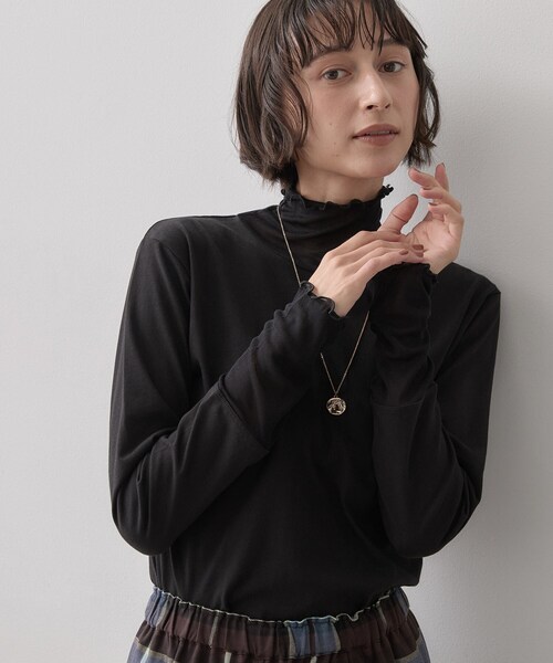 Dessin(デッサン)の「【秋のレイヤードアイテム】シアー切り替えタートルプルオーバー(Tシャツ/カットソー・レディース・グレー/オフホワイト/ブラック/ホワイト系・02/01/03)」の3枚目の写真