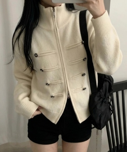 yuue' ( wear )(ユーイ)の「ダブルジップナポレオンカーディガン(カーディガン/ボレロ・レディース・ブラック/グレー/アイボリー・FREE)」の1枚目の写真