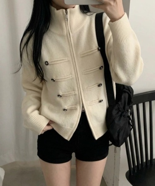 yuue' ( wear )(ユーイ)の「ダブルジップナポレオンカーディガン(カーディガン/ボレロ・レディース・ブラック/グレー/アイボリー・FREE)」の4枚目の写真