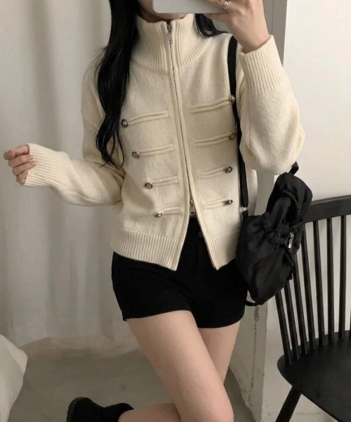 yuue' ( wear )(ユーイ)の「ダブルジップナポレオンカーディガン(カーディガン/ボレロ・レディース・ブラック/グレー/アイボリー・FREE)」の5枚目の写真
