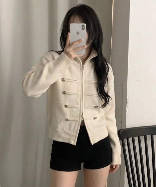 yuue' ( wear )(ユーイ)の「ダブルジップナポレオンカーディガン(カーディガン/ボレロ・レディース・ブラック/グレー/アイボリー・FREE)」の7枚目の写真