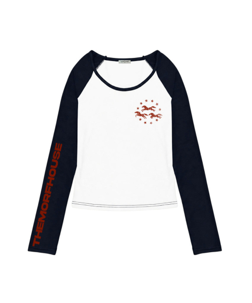 THEMORFHOUSE（ザモーフハウス）の「three ホースプリント配色 Uネック ロングスリーブ ライトブルー（Tシャツ/カットソー・レディース・その他・MEDIUM）」の2枚目の写真