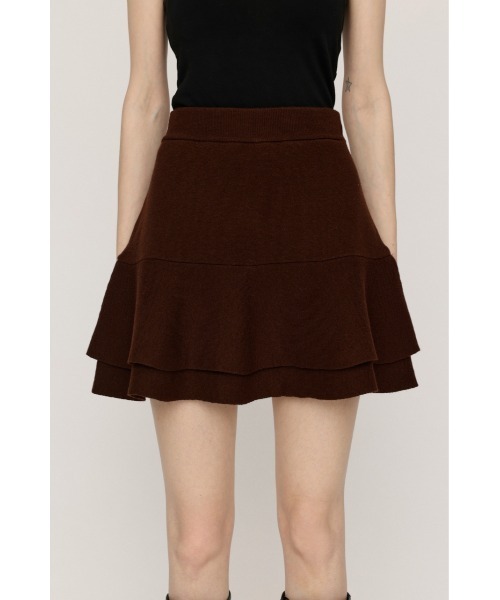 SLY（スライ）の「LAYERED FRILL KNIT S/SKORT レイヤードフリルニットショートスコート 秋服 冬服（スカート・レディース・チャコールグレー/ブラウン/ブラック系その他2/杢グレー・2/1）」の7枚目の写真