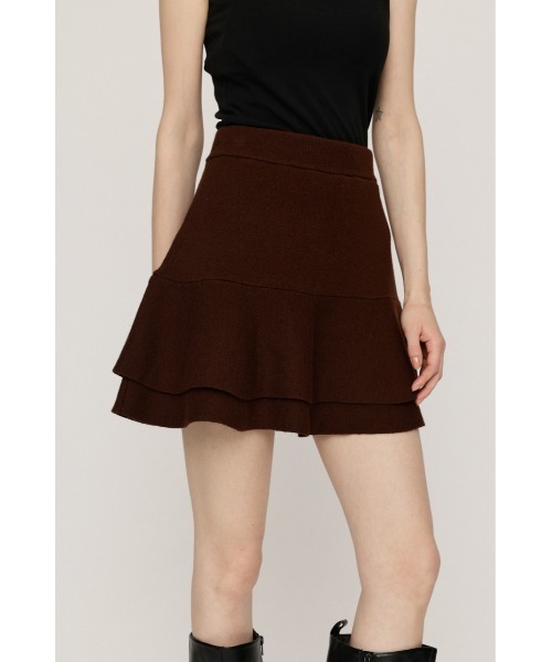 SLY（スライ）の「LAYERED FRILL KNIT S/SKORT レイヤードフリルニットショートスコート 秋服 冬服（スカート・レディース・チャコールグレー/ブラウン/ブラック系その他2/杢グレー・2/1）」の6枚目の写真