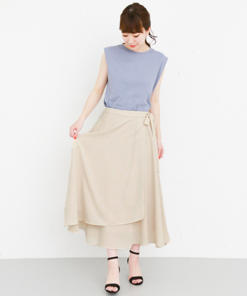 KBF+（ケービーエフプラス）の「KBF+ ラップロングSK（スカート・レディース・ライトベージュ/レッド/ブルー・ONE）」の6枚目の写真