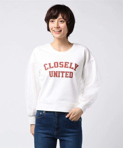 VENCEEXCHANGE（ヴァンスエクスチェンジ）の「袖チュール重ねロゴ裏毛プルオーバー  （スウェット・レディース・グレー/オフホワイト/グリーン・MEDIUM）」の2枚目の写真