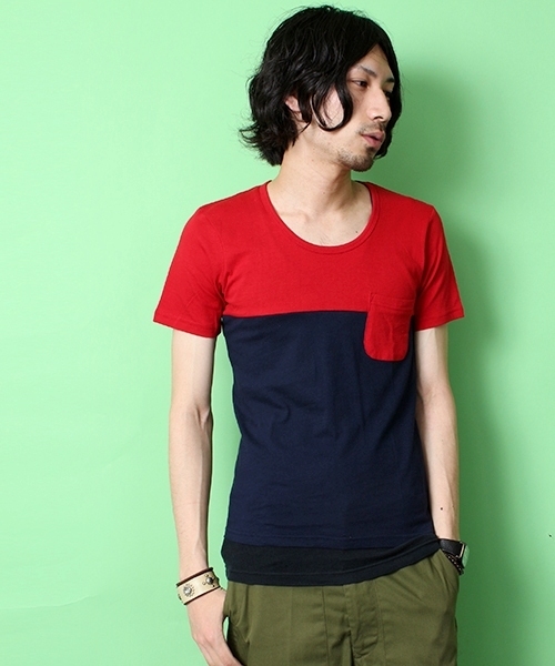 WEGO(ウィゴー)の「WEGO/バイカラーポケットTee(S)(Tシャツ/カットソー・メンズ・ダークグレー/オレンジ/レッド/ブラック/ホワイト・LARGE/MEDIUM)」の5枚目の写真