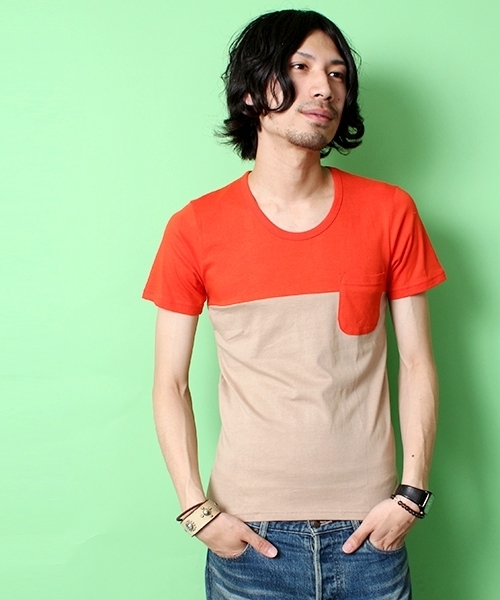 WEGO(ウィゴー)の「WEGO/バイカラーポケットTee(S)(Tシャツ/カットソー・メンズ・ダークグレー/オレンジ/レッド/ブラック/ホワイト・LARGE/MEDIUM)」の1枚目の写真