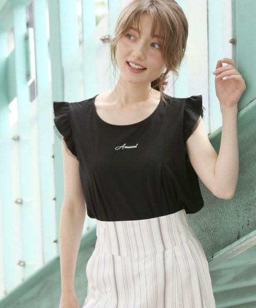 Heather(ヘザー)の「チュールカサネT/NS 800520(Tシャツ/カットソー・レディース・ホワイト/ブラック・FREE)」の2枚目の写真