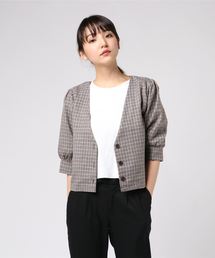 flower | ポリッシュチェックジャケット(ノーカラージャケット)