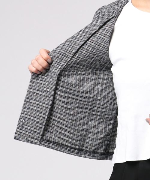 flower（フラワー）の「ポリッシュチェックジャケット（ノーカラージャケット・レディース・ブラック/ブラウン・FREE）」の5枚目の写真