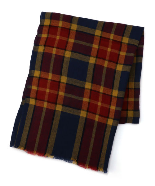 SHIPS JET BLUE（シップスジェットブルー）の「SHIPS JET BLUE: インドウールチェック ストール180（ストール/ショール・メンズ・レッド/オリーブ/イエロー/ブルー・ONE SIZE）」の3枚目の写真