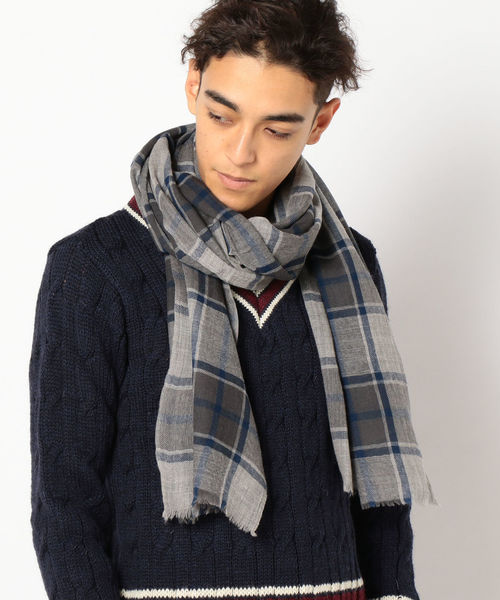 SHIPS JET BLUE（シップスジェットブルー）の「SHIPS JET BLUE: インドウールチェック ストール180（ストール/ショール・メンズ・レッド/オリーブ/イエロー/ブルー・ONE SIZE）」の5枚目の写真