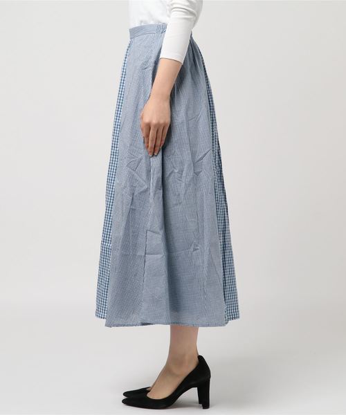 STYLEBLOCK(スタイルブロック)の「先染めギンガムチェック切替フレアロングスカート(スカート・レディース・ブラック/ネイビー/ブルー・M)」の4枚目の写真