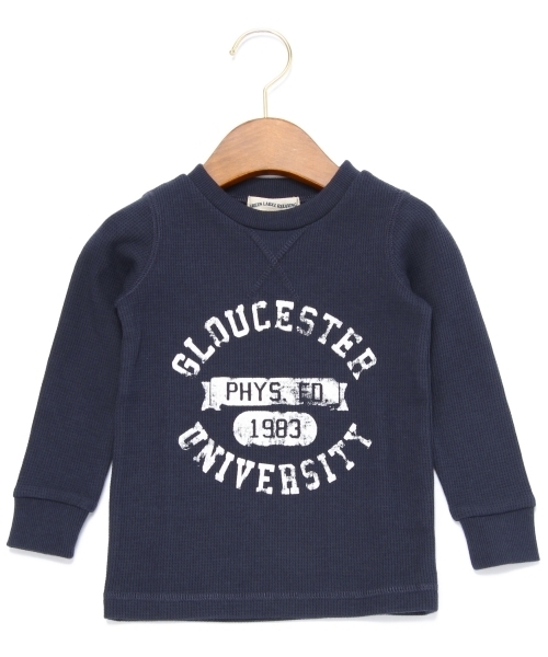 green label relaxing（グリーンレーベルリラクシング）の「ワッフル カレッジプリント プルオーバー（Tシャツ/カットソー・キッズ・ネイビー/オレンジ・95/115/105/125）」の2枚目の写真