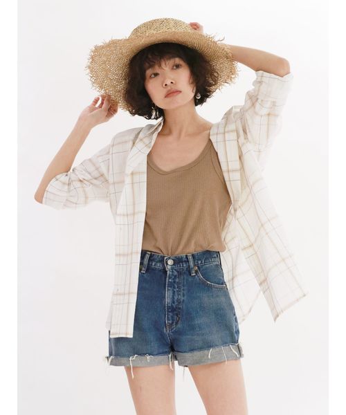 Ungrid（アングリッド）の「ビッグルーズチェックシャツ（シャツ/ブラウス・レディース・オフホワイト/グリーン/ベージュ・FREE）」の2枚目の写真
