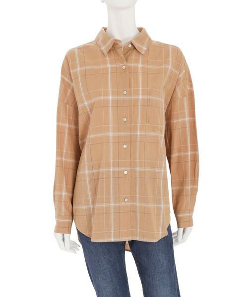 Ungrid（アングリッド）の「ビッグルーズチェックシャツ（シャツ/ブラウス・レディース・オフホワイト/グリーン/ベージュ・FREE）」の4枚目の写真