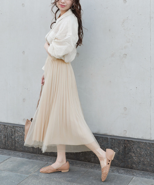 Girly Doll（ガーリードール）の「プリーツチュールスカート（スカート・レディース・ベージュ/ピンク/グレー/ブラック/カーキ/ライトパープル/ライトグリーン・FREE/M/L）」の4枚目の写真