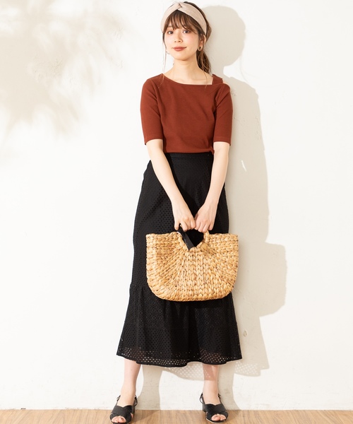 natural couture(ナチュラルクチュール)の「ワンショルストラップテレコTシャツ(Tシャツ/カットソー・レディース・ブラック/ベージュ/ブラウン/サックスブルー/アイボリー・FREE)」の14枚目の写真