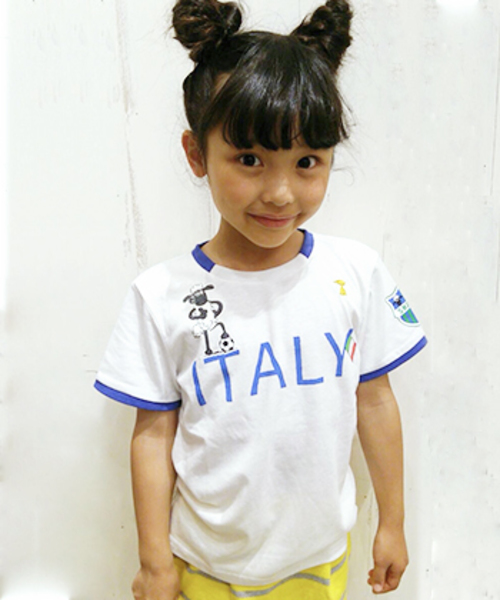 CIAOPANIC TYPY(チャオパニックティピー)の「ショーンサッカーTee(Tシャツ/カットソー・キッズ・イエロー/ブルー/サックスブルー/ホワイト/レッド/ネイビー/オレンジ/ブラック・100/120/110/130/90)」の1枚目の写真
