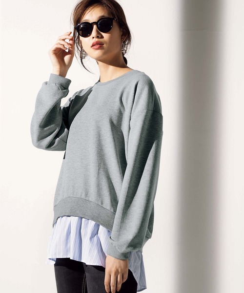 GeeRA(ジーラ)の「シャツレイヤード風裏毛プルオーバー(Tシャツ/カットソー・レディース・ブラック/杢グレー・MEDIUM/LARGE/X-LARGE/XX-LARGE)」の2枚目の写真
