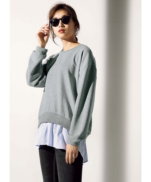 GeeRA(ジーラ)の「シャツレイヤード風裏毛プルオーバー(Tシャツ/カットソー・レディース・ブラック/杢グレー・MEDIUM/LARGE/X-LARGE/XX-LARGE)」の8枚目の写真