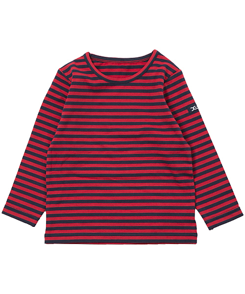 X-girl Stages(エックスガールステージス)の「STRIPE L/S TOP (4T~7T)/ ボーダー(Tシャツ/カットソー・キッズ・ピンク/ネイビー/レッド・4T/5T/6T/7T)」の1枚目の写真