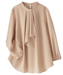 ジョーゼット素材ドレープボウタイブラウス