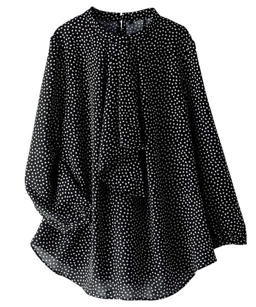 BELLUNA（ベルーナ）の「ジョーゼット素材ドレープボウタイブラウス（シャツ/ブラウス・レディース・ベージュ/オフホワイト/ストライプ/ブラック/ネイビー・LARGE/X-LARGE/MEDIUM）」の3枚目の写真