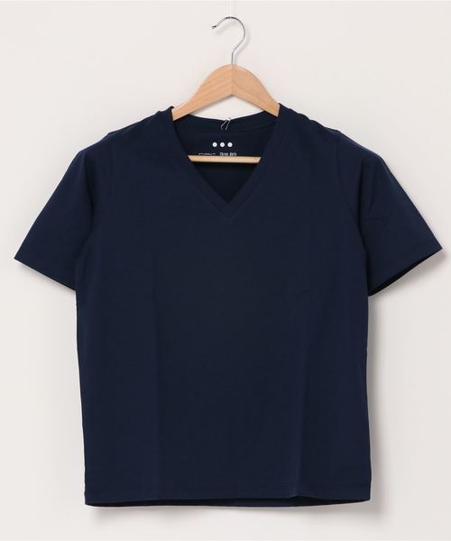 three dots(スリードッツ)の「Powdery cotton s/s v-neck tee(Tシャツ/カットソー・レディース・ホワイト/ブラック/ネイビー・X-SMALL/SMALL)」の1枚目の写真