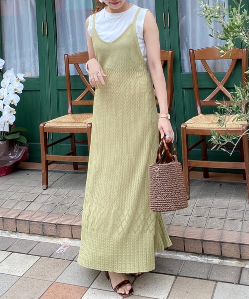 archives（アルシーヴ）の「透かし編みキャミワンピース＋Tシャツ（ワンピース・レディース・パープル/イエロー/ベージュ・MEDIUM）」の3枚目の写真