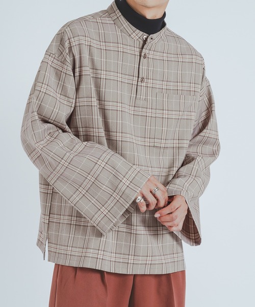 epnok(エプノック)の「バンドカラープルオーバーシャツ(シャツ/ブラウス・メンズ・ライトブルー/ベージュ/ネイビー/オリーブ・FREE)」の3枚目の写真