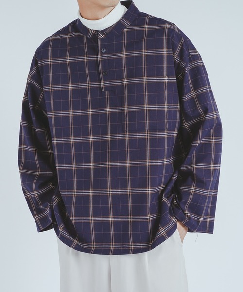 epnok(エプノック)の「バンドカラープルオーバーシャツ(シャツ/ブラウス・メンズ・ライトブルー/ベージュ/ネイビー/オリーブ・FREE)」の2枚目の写真