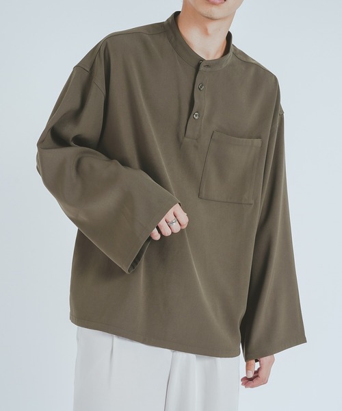 epnok(エプノック)の「バンドカラープルオーバーシャツ(シャツ/ブラウス・メンズ・ライトブルー/ベージュ/ネイビー/オリーブ・FREE)」の4枚目の写真